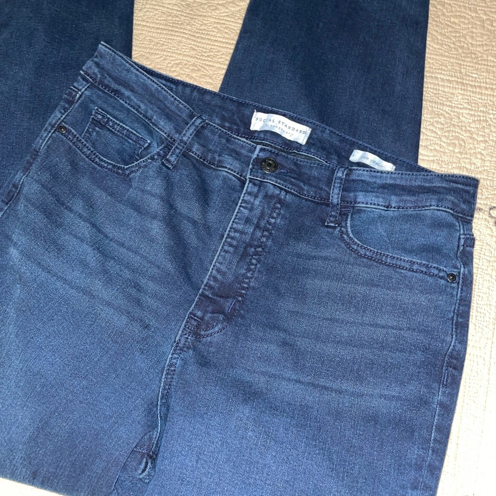 Social Standards blue jeans; slim straight, size12 dark denim